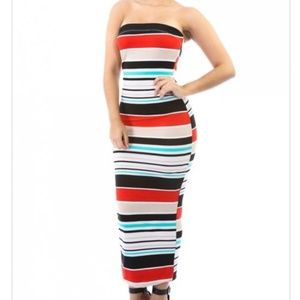 Striped strapless tube dress